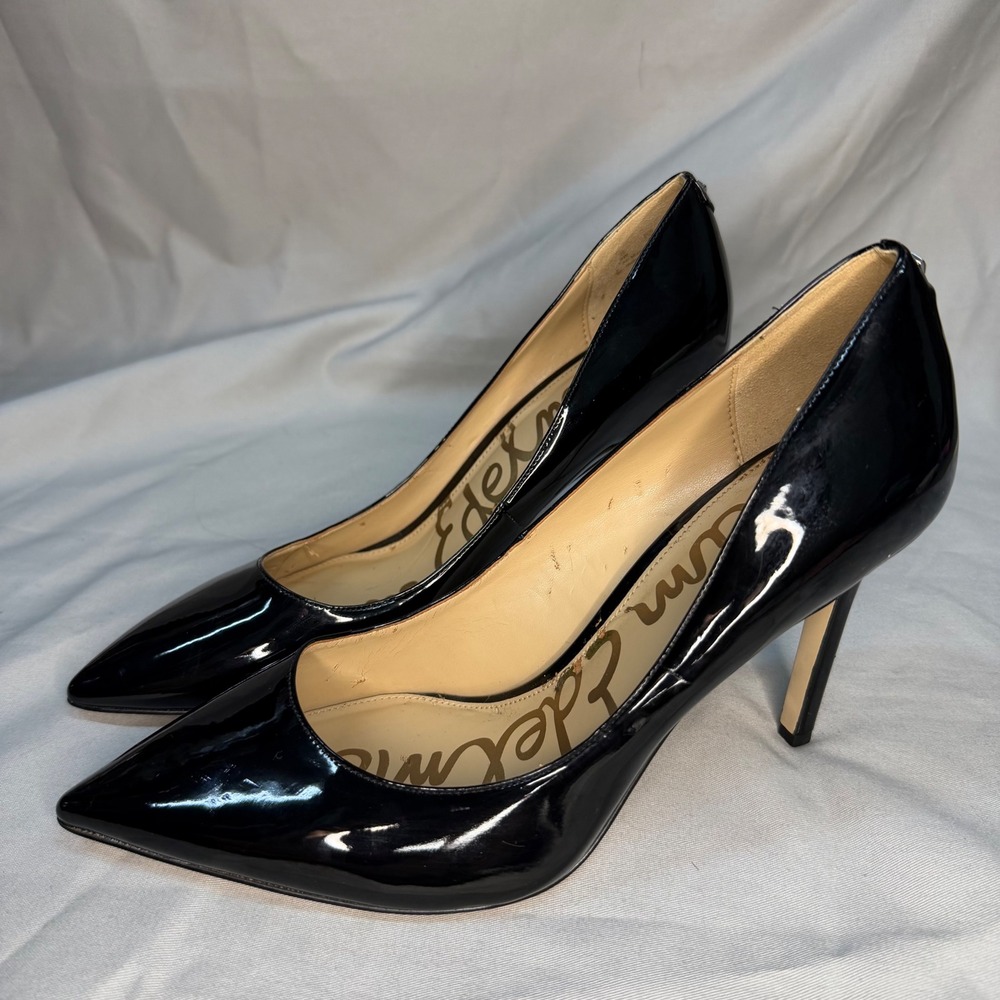 Sam Edelman Hazel Black Patent Leather Pointed Toe Pumps Stiletto Heels 9W